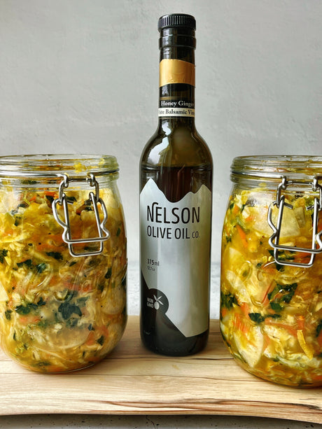 Kootenay Style Kimchi made with honesy ginger balsamic vinegar