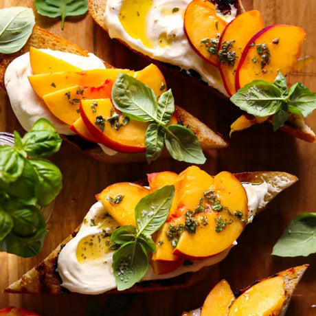 Peach crostini with goats cheese