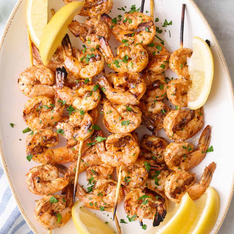 Image of basil and watermelon grilled shrimp skewers